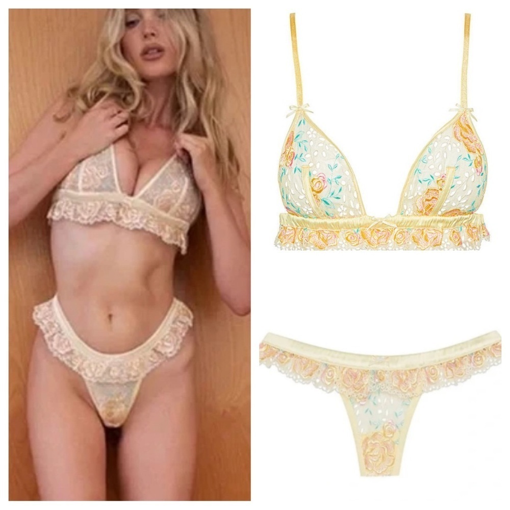 New! SET For Love and Lemons vintage eyelet rose Bra Panty 3793 10099